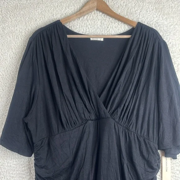 NWT Kiyonna Womens Black V Neck Ruch Bodycon Stretch Midi Dress Plus Size 2X - Picture 3 of 11